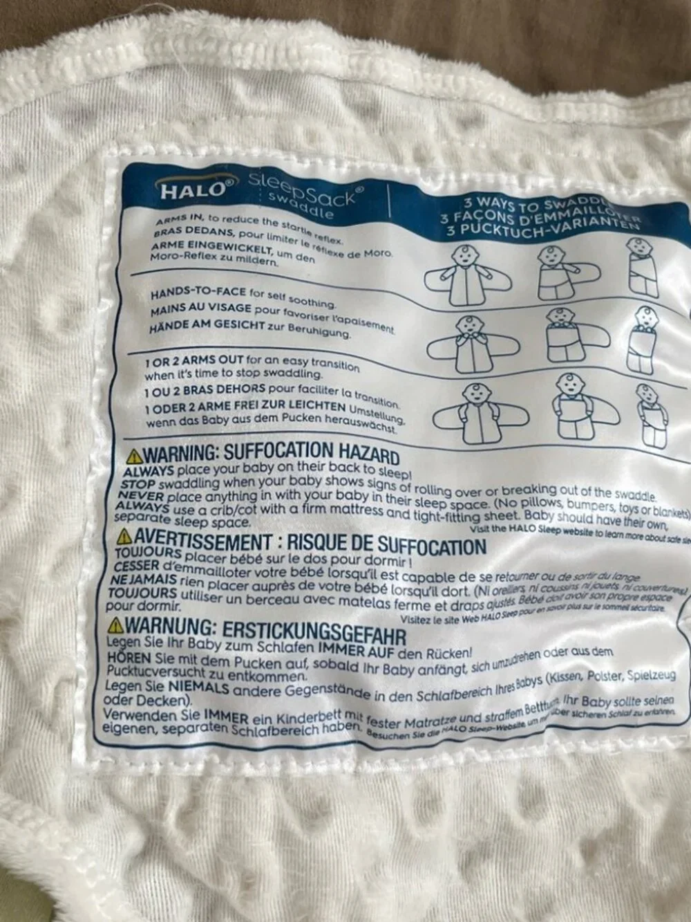 HALO SleepSack Swaddle Cream Plush Microfleece Newborn 0-3 Months Wearable Blank
